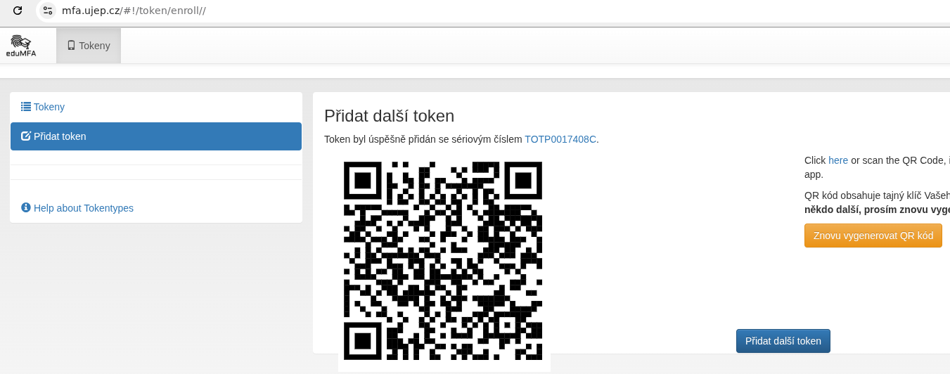 Naskenujte QR kód v aplikaci authenticator