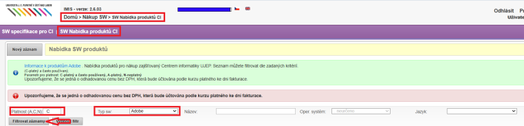 Objednávka SW v IMIS
